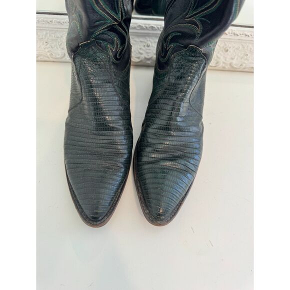 Dan Post Vintage Lizard Green Emerald Leather Cowboy Boots Cowgirl size 7.5 - Picture 3 of 6